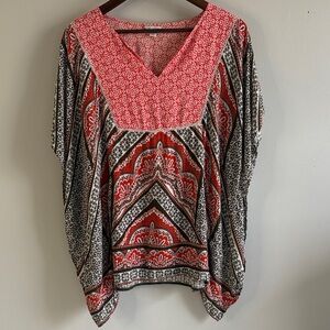 Cato Plus Size Boho Tunic Top 18/20W Red Black Flowy Batwing Sleeve